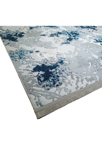 Mavi Gri Saçaklı Kaymaz Taban Yıkanabilir Kesme Yolluk Halı indirimleri