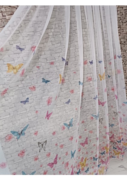 Çocuk Odası Tül Perde Kelebek Desenli 1/3 Sık Pileli Renkli Kelebek Desenleri Ile Cok Hoş Duruyor fırsatları