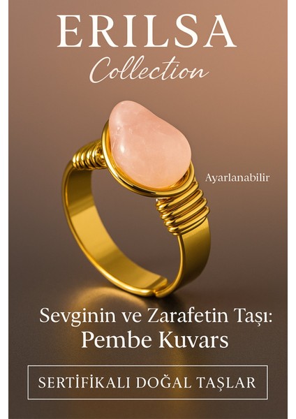Sertifikalı Kalın Tımbıl Model Pembe Kuvars Taşı Yüzük - Ayarlamalı