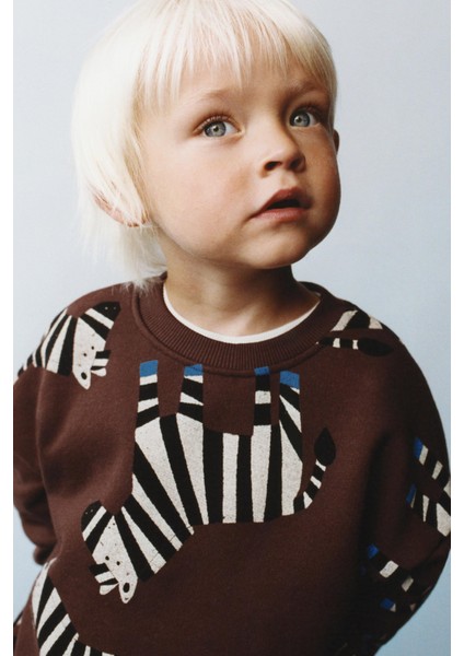 Erkek Çocuk Pamuklu Kahverengi Zebra Desenli Sweatshirt ve Eşofman Altı Takım – Günlük Rahat Kombin fırsatları