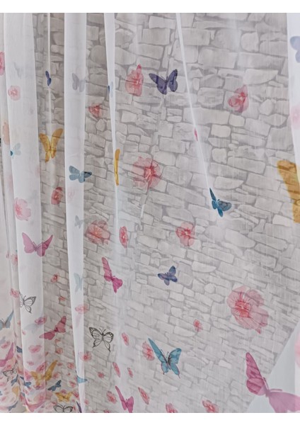 Çocuk Odası Tül Perde Kelebek Desenli 1/3 Sık Pileli Renkli Kelebek Desenleri Ile Cok Hoş Duruyor modelleri