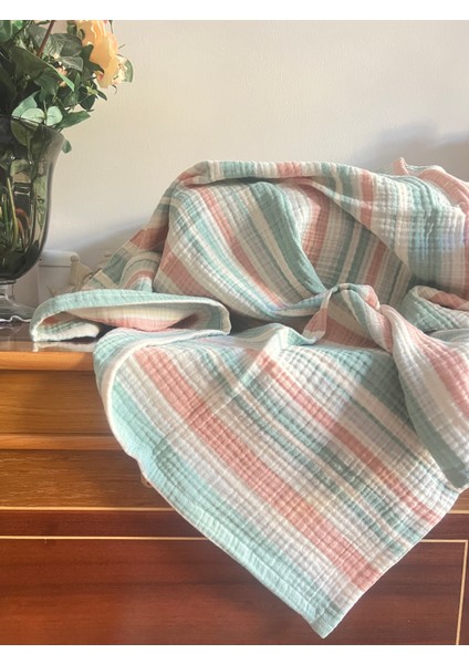Bebek Pamuk Muslin Pike 100*100 -Mint Çizgili