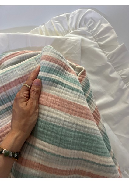 Bebek Pamuk Muslin Pike 100*100 -Mint Çizgili indirimleri