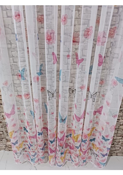 Çocuk Odası Tül Perde Kelebek Desenli 1/3 Sık Pileli Renkli Kelebek Desenleri Ile Cok Hoş Duruyor indirimleri