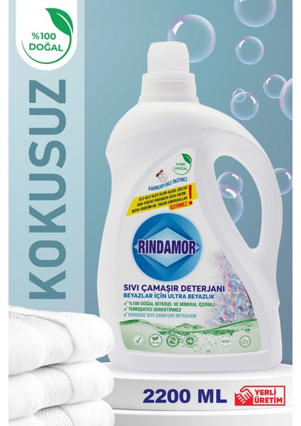 %100 Doğal Bitkisel Beyazlar Kokusuz Sıvı Çamaşır Deterjanı-Kendinden Yumuşatıcılı