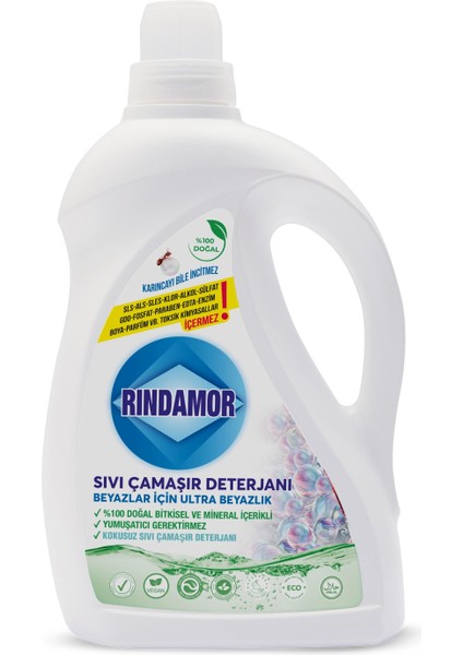 %100 Doğal Bitkisel Beyazlar Kokusuz Sıvı Çamaşır Deterjanı-Kendinden Yumuşatıcılı