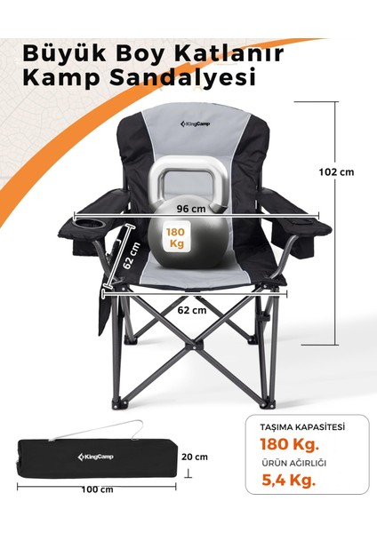 Kingcamp juniper Bel Destekli Ultra Konforlu Xl Kamp Sandalyesi Blk/grey