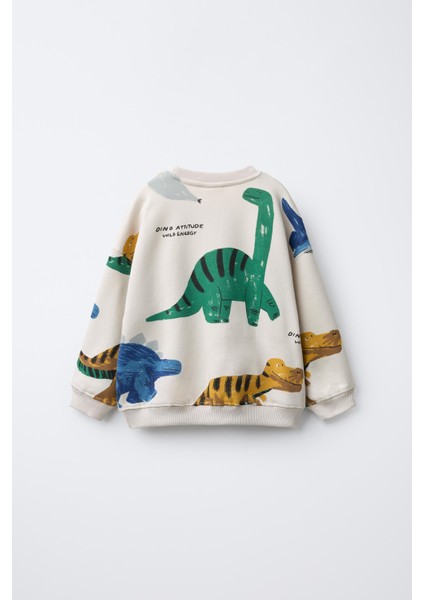 Erkek Çocuk Pamuklu Ekru Dinazor Desenli Sweatshirt ve Eşofman Altı Takım – Günlük Rahat Kombin modelleri