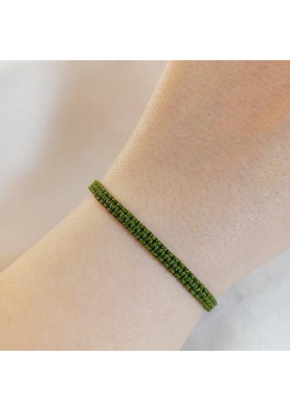 Haki Makrome Bileklik - Sörfçü Bileklik - Unisex El Yapımı Makrome Asansörlü Ayarlanabilir Hediyelik - Ip Bileklik - Makrome Bileklik - Örgü Bileklik - Haki Bileklik