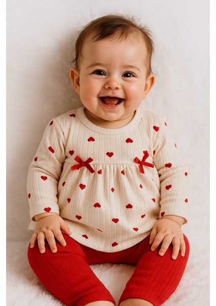 Tuem Baby %100 Pamuk Kalp Baskılı 2'li Bebek Takımı