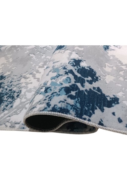 Mavi Gri Saçaklı Kaymaz Taban Yıkanabilir Kesme Yolluk Halı fırsatları