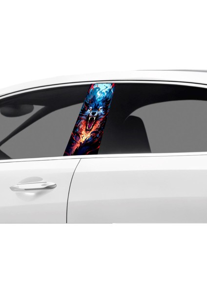 Araç Kapı Direk Kaplama Folyosu Kurt Desenli (Sağ Sol Takim) (2 Adet) - 22X50 cm