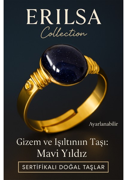 Sertifikalı Kalın Tımbıl Model Lacivert Yıldız Taşı Yüzük - Ayarlamalı