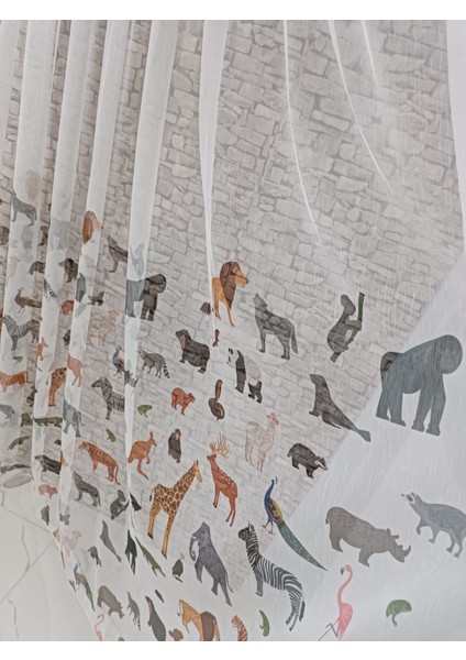 Çocuk Odası Tül Perde Hayvan Desenli 1/3 Sık Pileli Yumuşak Kumaş Dokunuslu fiyatları