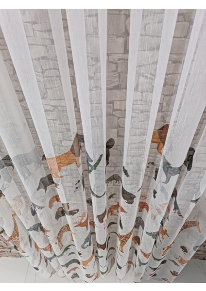 Çocuk Odası Tül Perde Hayvan Desenli 1/3 Sık Pileli Yumuşak Kumaş Dokunuslu fırsatları