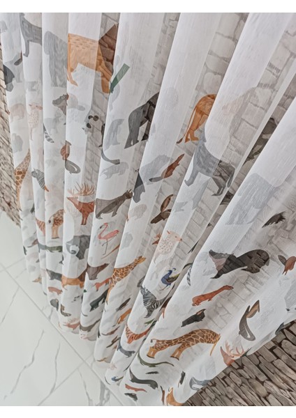 Çocuk Odası Tül Perde Hayvan Desenli 1/3 Sık Pileli Yumuşak Kumaş Dokunuslu indirimleri