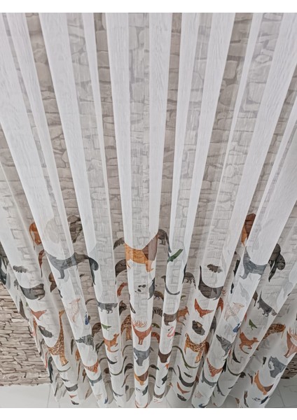 Çocuk Odası Tül Perde Hayvan Desenli 1/3 Sık Pileli Yumuşak Kumaş Dokunuslu