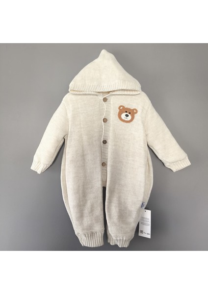 Unisex Kız Erkek Kapüşonlu Sevimli Ayı Detaylı Triko Örme Içi Welsoft Kışlık Tulum modelleri