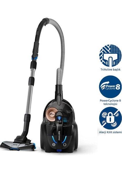 Marathon Daily Torbasiz Elektrikli Süpürge, 750W, Powercyclone 8, Alerji Kilit Sistemi, Allergy H13 Filtre, Carpetclean Başlık (XB7150/07)