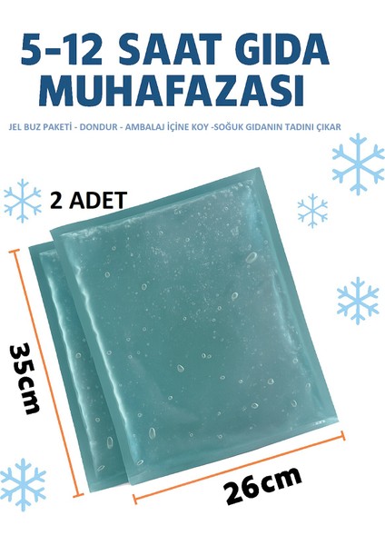 2 Adet Gıda Soğutucu Isıtıcı Donuk Şeffaf Buz Paketi Termojel, 5-12 Saat Isı Muhafaza 26CMX35CM