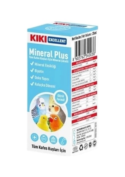 Kiki Excellent Mineral Plus Kuşlar Için Mineral Çözelti Sıvı Damla 25 ml