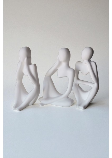 Üçlü Beton Düşünen İnsanlar Seti - Dekoratif Soyut Biblo, Heykel, Obje modelleri