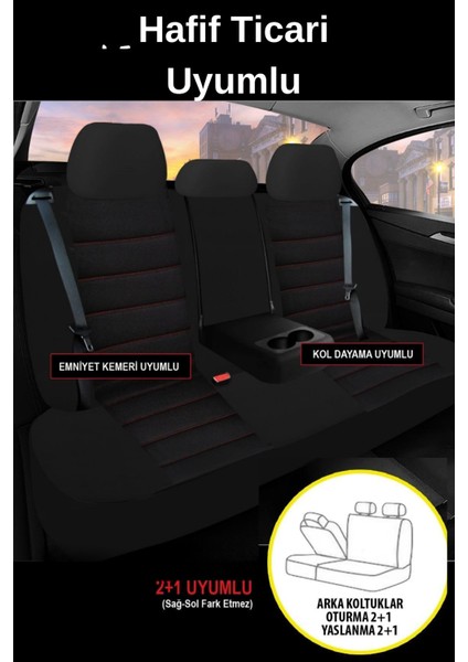 Ford Connect 2002-2013 Tourneo – Ticari Araç 2+1 Uyumlu Başak Serisi Koltuk Kılıfı – Siyah/kırmızı, Kolay Montaj modelleri