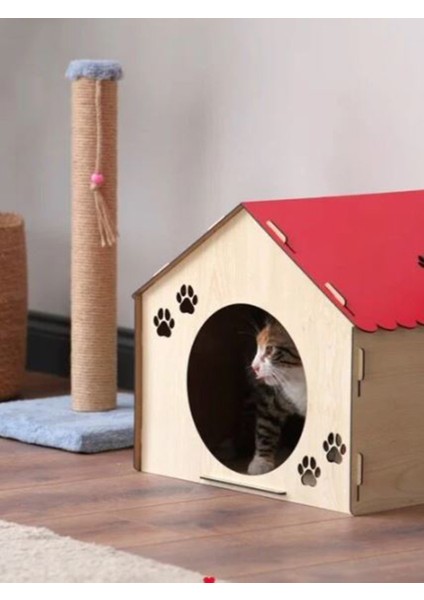 Ahşap Demonte Kedi Evi Evcil Hayvan Yuvası