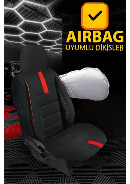 Opel Combo 2001-2011 – Ticari Araç 2+1 Uyumlu Başak Serisi Koltuk Kılıfı – Siyah/kırmızı, Kolay Montaj