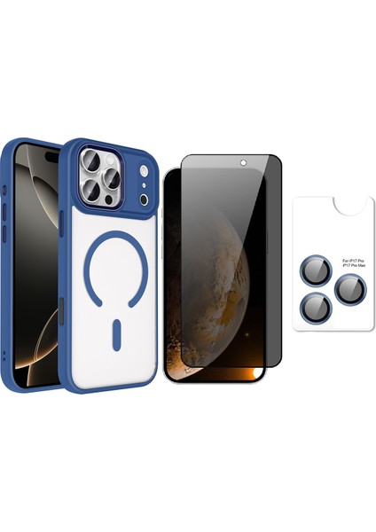 Apple iPhone 17 Pro Max Kılıf Wireless Şarj Özellikli Zore Krom M-safe Silikon Kapak + Kamera Lens + Hayalet Ekran Koruyucu