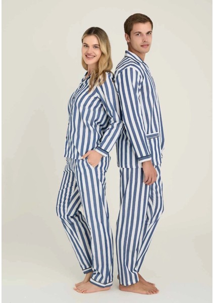 Freshness 4007 Kadın Uzun Kol Çizgili Gaffuriye Pijama Takımı - Mavi - L fiyatları