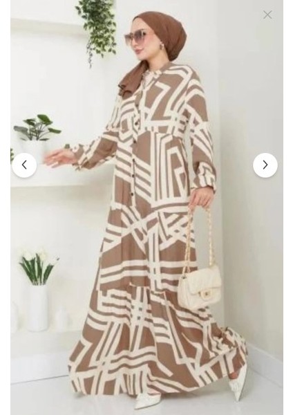 Kadın Vizon Desenli Tesettür Elbise