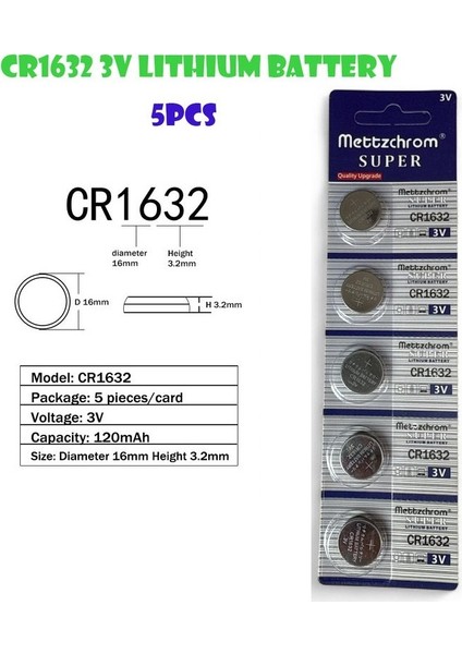 CR1632 3V Lityum Düğme Pil 5'li Paket modelleri