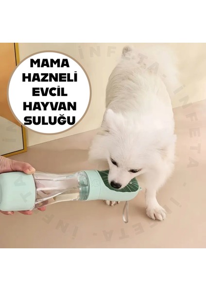 Taşınabilir Mama Hazneli Kedi Köpek Suluğu Seyahat Şişesi Kaseli 350ML