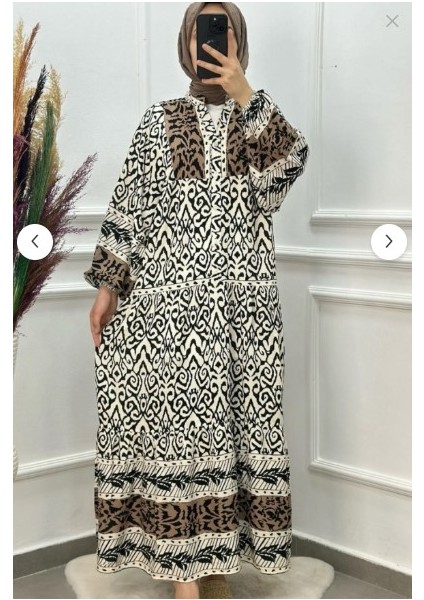 Kadın Vizon Desenli Tesettür Elbise