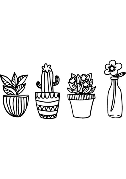 Saksı Çiçek Seti Oto Özel Yeni Sticker Siyah 30 x 15 cm