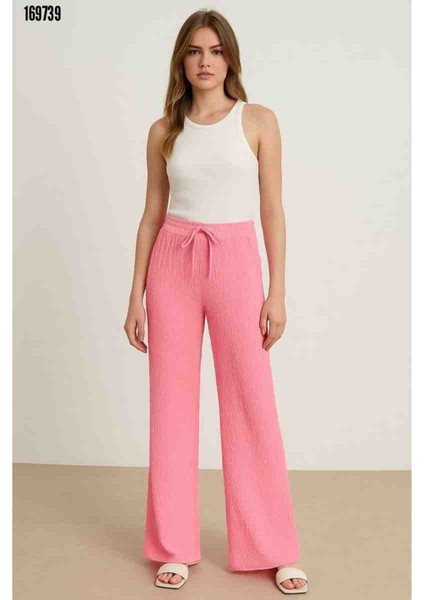 Kadın Beli Lastikli Bol Paça Pantolon, Kırmızı Gül Figürlü Kolye Hediye modelleri