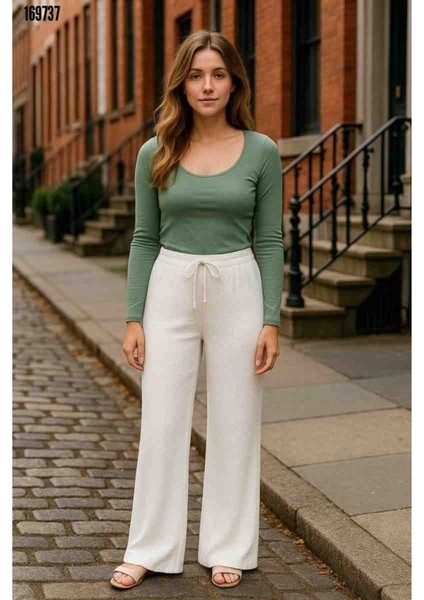 Kadın Beli Lastikli Bol Paça Pantolon, Kırmızı Gül Figürlü Kolye Hediye fiyatları