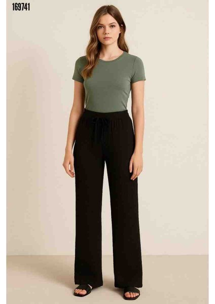 Kadın Beli Lastikli Bol Paça Pantolon, Kırmızı Gül Figürlü Kolye Hediye fiyatları