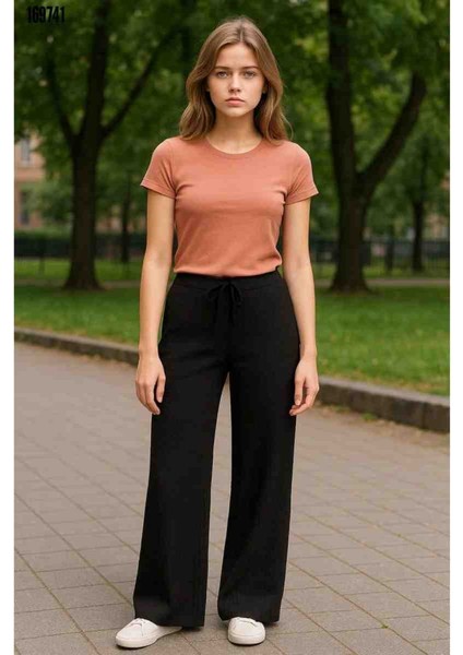 Kadın Beli Lastikli Bol Paça Pantolon, Kırmızı Gül Figürlü Kolye Hediye modelleri