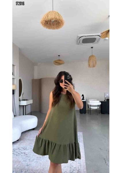 Kadın Bisiklet Yaka Eteği Volanlı Bürümcük Elbise, Kırmızı Gül Figürlü Kolye Hediye fiyatları