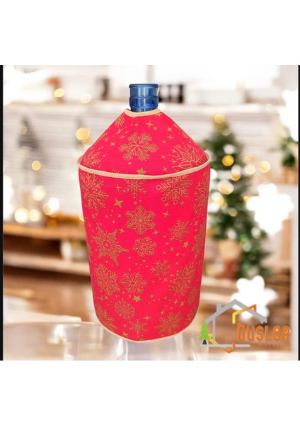 Snowy Kırmızı Yeniyıl Yaldızlı Kar Tanesi Desenli Su ve Leke Itici Kumaş Damacana Kılıfı fiyatları