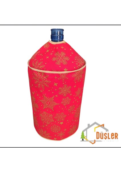 Snowy Kırmızı Yeniyıl Yaldızlı Kar Tanesi Desenli Su ve Leke Itici Kumaş Damacana Kılıfı modelleri