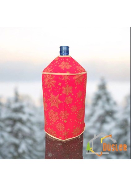 Snowy Kırmızı Yeniyıl Yaldızlı Kar Tanesi Desenli Su ve Leke Itici Kumaş Damacana Kılıfı fırsatları