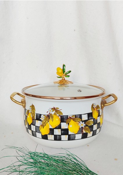 Limon 4 Litre Emaye Tencere Süt Yoğurt Güveç Çorba Tenceresi cam kapak 22 cm çap