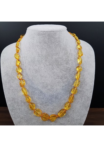 Orjinal Badem Kesim Damla Kehribar Kolye