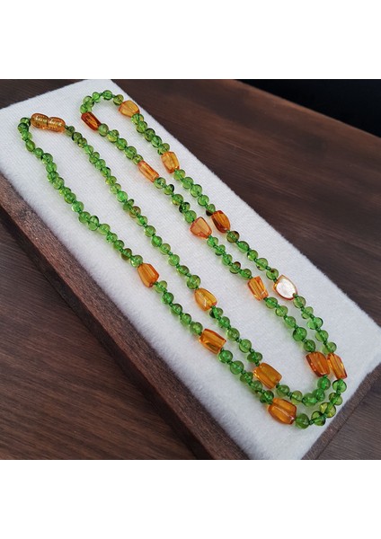 Uzun Yeşil Renk Damla Kehribar Kolye fiyatları