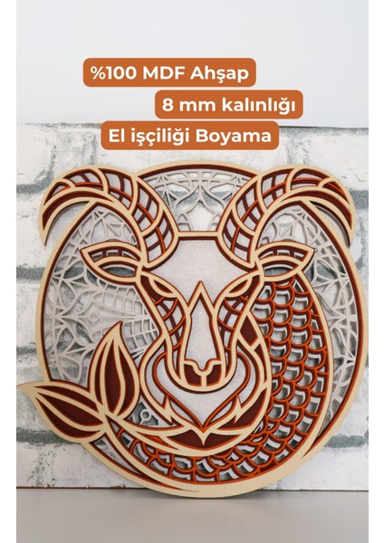 Duvar Dekoru Oğlak Burcu Duvar Süsü Bohem Ahşap Ev Dekorasyonu