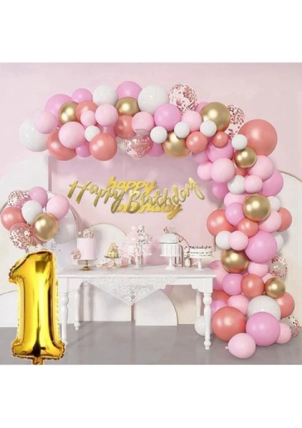 Lüks Pembe Rose Gold 1 Yaş Balon Seti fiyatları