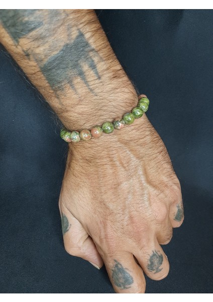 Mryart Yeşil Kahve Tonlarında Unakit Taşı Tarz Bileklik Unisex modelleri